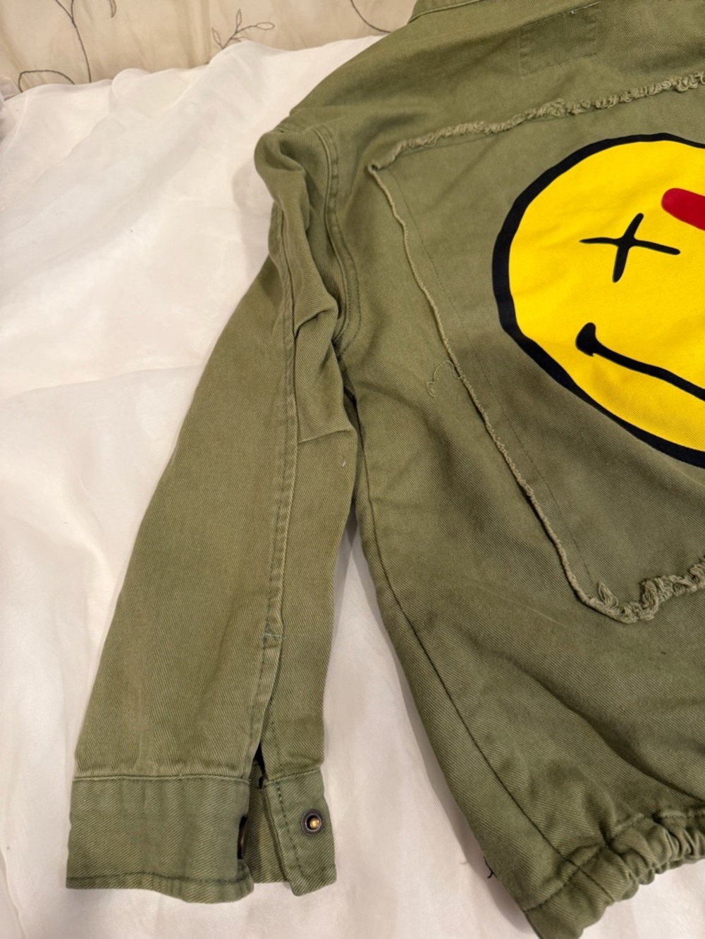 Zara Olive Green Patchwork Jean Jacket with Red & Yellow Accents - Picture 8 of 10